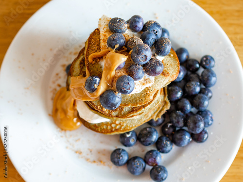 protein pancakes with curd and blueberries