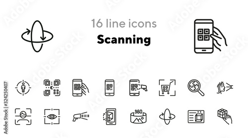 Scanning line icon set. Barcode, eye scanning, face detection. Identification concept. Can be used for topics like identity, access, recognition