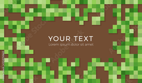 Abstract pixel background illustration. Seamless green and brown tiles backgr...