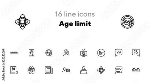 Age limit line icon set. TV, newspaper, audience. Censorship concept. Can be used for topics like mass media, global news, censor