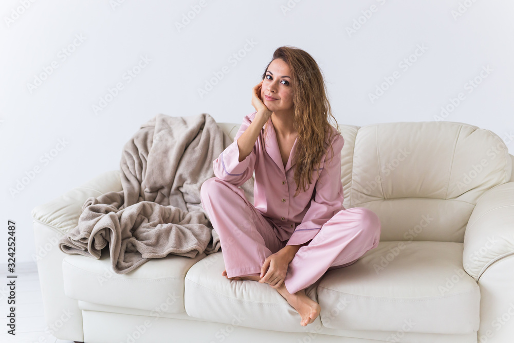 Glamorous girl with happy smile in good morning. Positive female model Glamorous girl with happy smile in good morning. Positive female model
