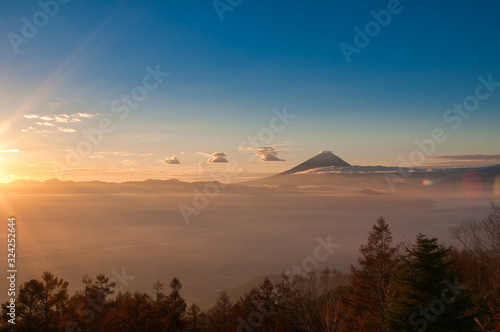 富士山, 山中湖, 風景, 雪, 自然, 空, 雲, 朝焼, 青, 美しい, 頂点, マウント, 景色