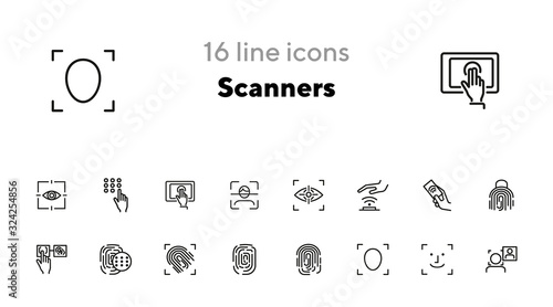 Scanners line icon set. Fingerprint, scanner, recognition. Recognition concept. Can be used for topics like safety, protection, gadgets