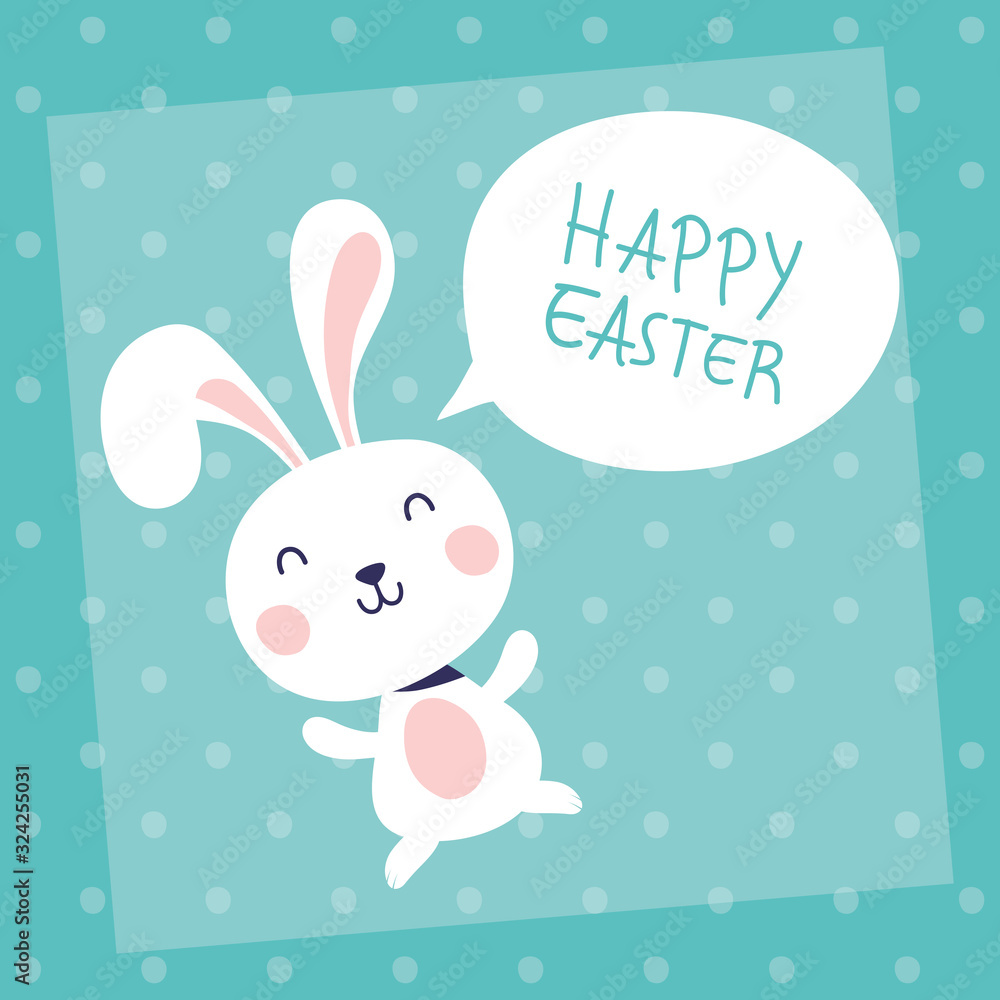 happy easter celebration card with rabbit and speech bubble happy easter celebration card with rabbit and speech bubble