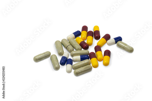 Pill Capsules on a white background,with clipping path