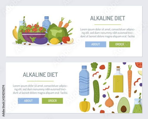 Flat design web banner. Alkaline diet. Vector illustration for web design, marketing, graphic design.