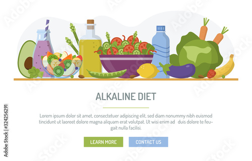Flat design web banner. Alkaline diet. Vector illustration for web design, marketing, graphic design.