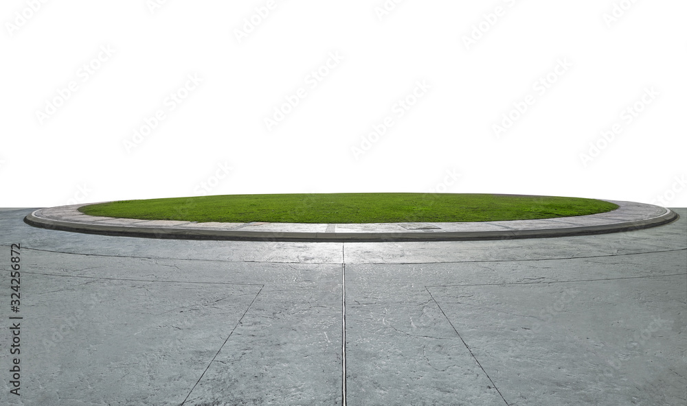 Obraz premium Empty cement ground with round small green garden