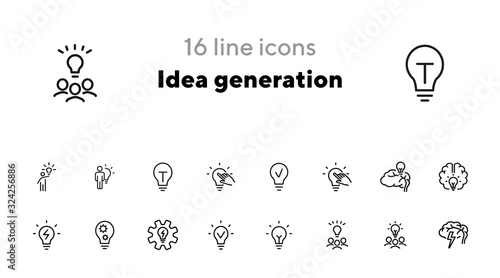 Idea generation line icon set. Brain, lightbulb, strategy. Brainstorming concept. Can be used for topics like solution, creativity, marketing