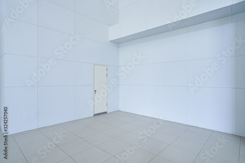 New empty interior with white tiles wall