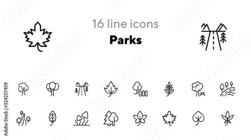 Parks line icon set. Tree, leaf, plant, flora. Nature concept. Can be used for topics like hiking, forest, country