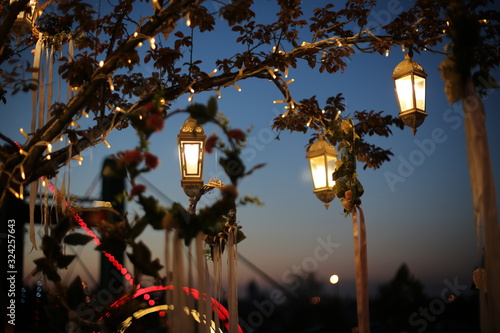 old lantern on the background of blue sky