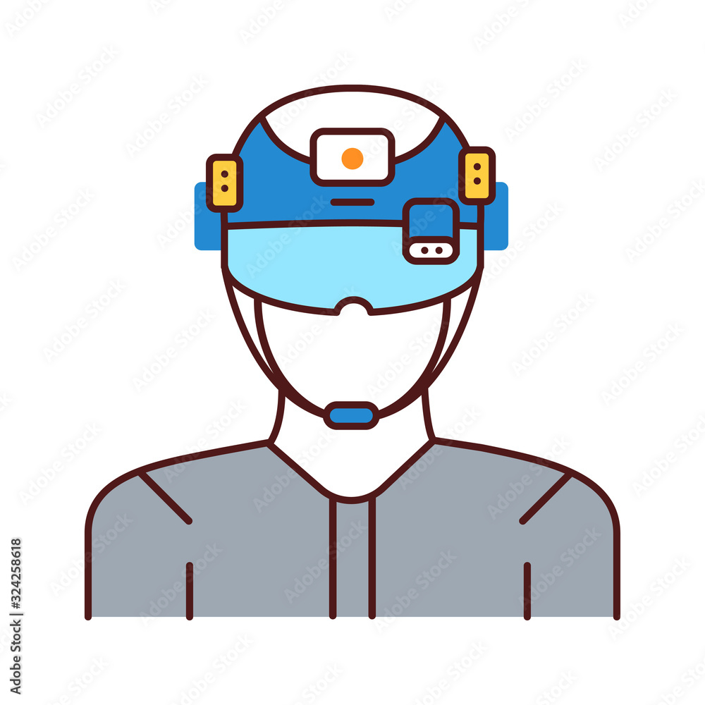Augmented reality in military color line icon. Man in VR helmet. Pictogram for web page, mobile app, promo. UI UX GUI design element. Editable stroke Augmented reality in military color line icon. Man in VR helmet. Pictogram for web page, mobile app, promo. UI UX GUI design element. Editable stroke