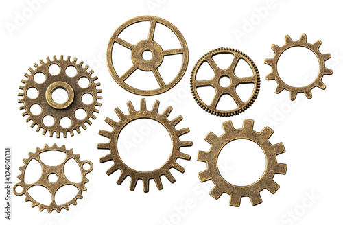 Cuadro en lienzo Set of old metal gears from clock isolated not white background