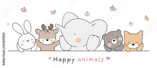 Draw happy animal on white For spring.