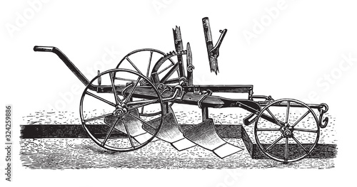 Old plough / vintage illustration from Brockhaus Konversations-Lexikon 1908
