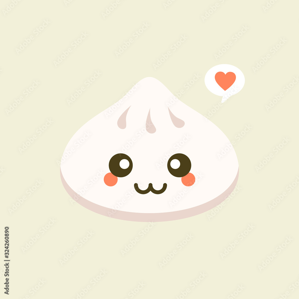 Chinese dim sum cute kawaii vector character. Asian traditional dish with smiling face. Eastern cuisine. Dumplings with spices. Funny emoji, emoticon. Isolated cartoon color illustration Chinese dim sum cute kawaii vector character. Asian traditional dish with smiling face. Eastern cuisine. Dumplings with spices. Funny emoji, emoticon. Isolated cartoon color illustration