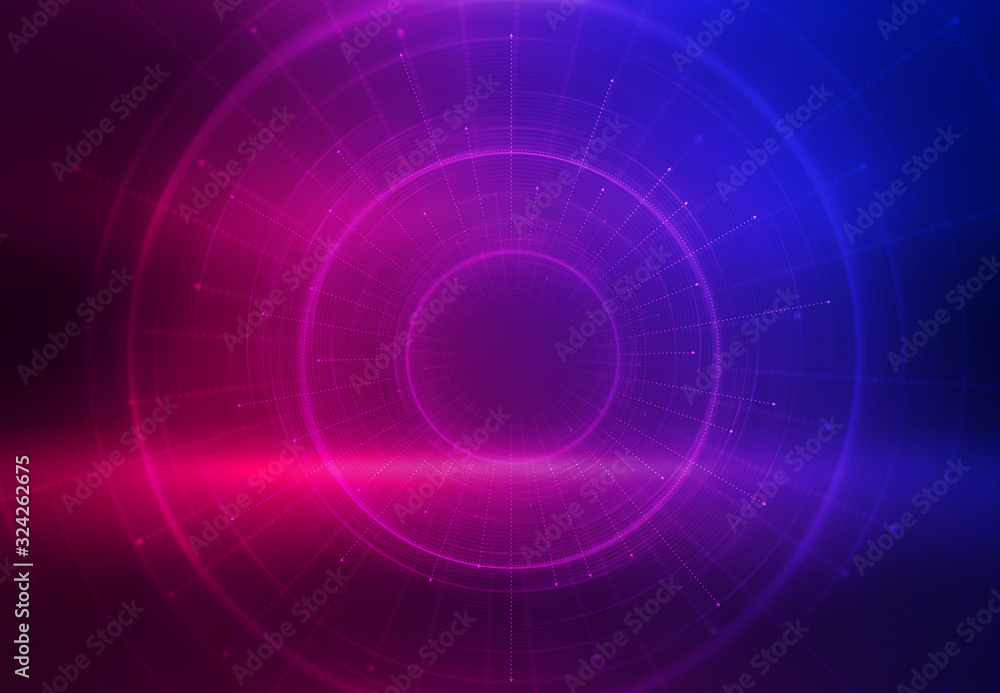 Dark tech abstract background with neon glow. Cyber circle laser figure on abstract background Dark tech abstract background with neon glow. Cyber circle laser figure on abstract background