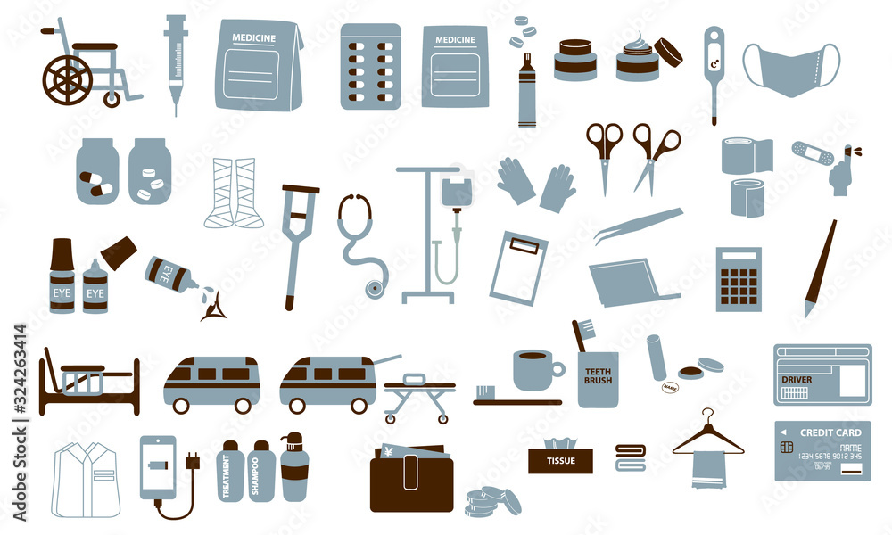 病院 入院 持ち物 イラスト セット ベクター 手書き Handwriting Vector Illustration Stock Vector Adobe Stock