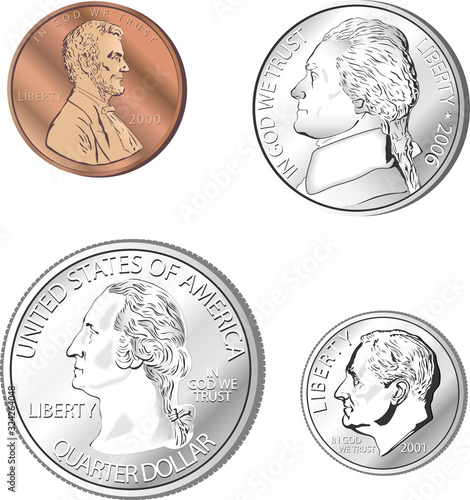 A collection of coins in vector format