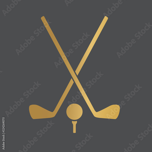 golden crossed golf club and golf ball on tee- vector illustration