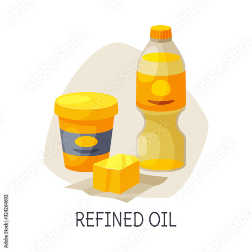 Unhealthy Food for Brain, Refined Oil, Butter and Vegetable Oil Vector Illustration