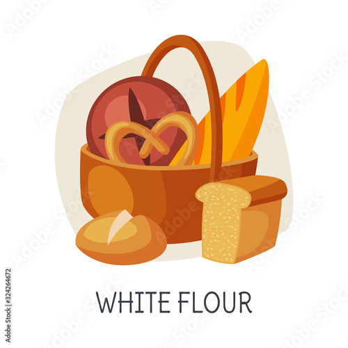 Unhealthy Food for Brain, White Flour, Refined Flour Bakery Vector Illustration