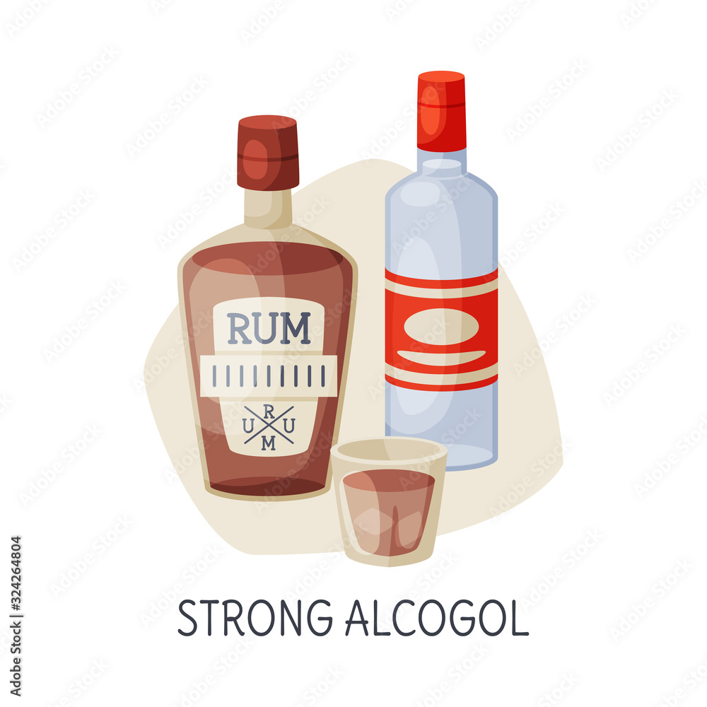 Unhealthy Food for Brain, Strong Alcohol Drinks Vector Illustration Unhealthy Food for Brain, Strong Alcohol Drinks Vector Illustration