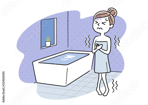 woman whose bathroom is cold and trembles