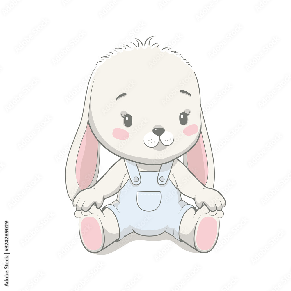 Cute baby bunny cartoon vector illustration. Illustration in hand drawing style for baby shower. Greeting card, party invitation, fashion clothes t-shirt print. Cute baby bunny cartoon vector illustration. Illustration in hand drawing style for baby shower. Greeting card, party invitation, fashion clothes t-shirt print.