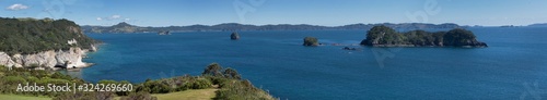 Hahei Cathedral Cove Coromendel. Coast and cliffs panorama