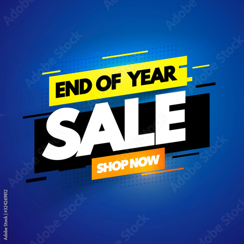 Vector illustration modern end of year sale banner. Promotion label with glitch effect.