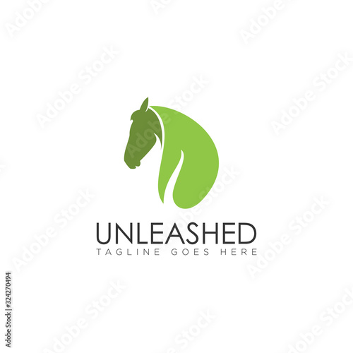 Unleashed logo, with elegant horse and leaf vector