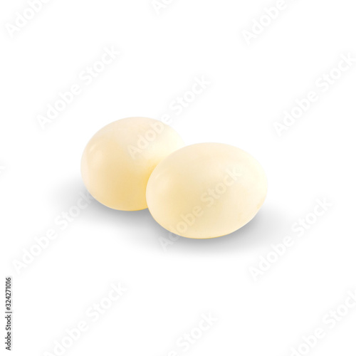 Two eggs of dove birds, low angle, isolated on white background. with clipping paths.