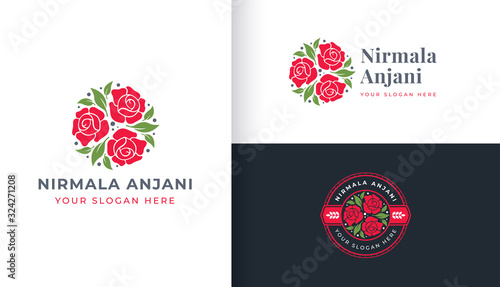 Rose Flower Logo With Circle Badge template