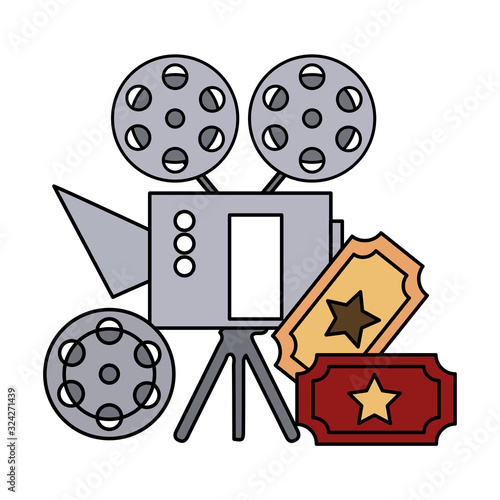 cinema projector and ticket isolated icon