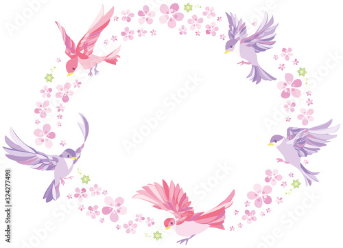 春　桜　小鳥　フレーム　横