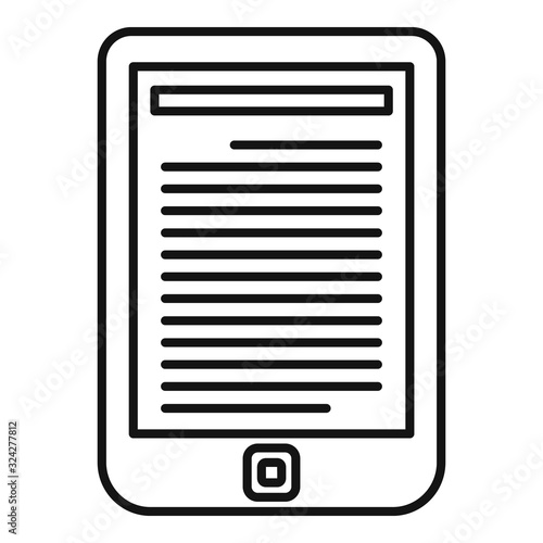 Ebook reader icon. Outline ebook reader vector icon for web design isolated on white background