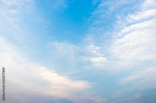 Clear beautiful blue sky with white cloud background