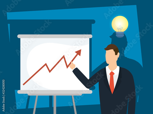 elegant businessman with paperboard and bulb