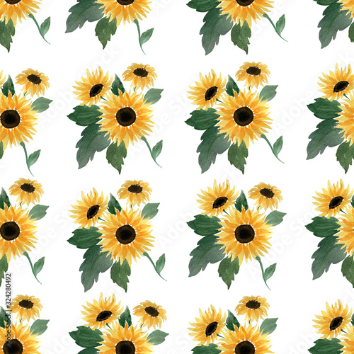 Fototapeta Naklejka Na Ścianę i Meble -  watercolor sunflower seamless pattern design, great for retro summer fabric, scrapbook, gift wrap, and wallpaper design projects, floral surface pattern design