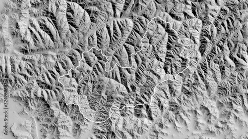 Nuristan, Afghanistan - outlined. Grayscale photo