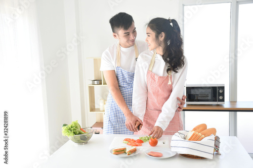 couple having breakfast in the kitchen