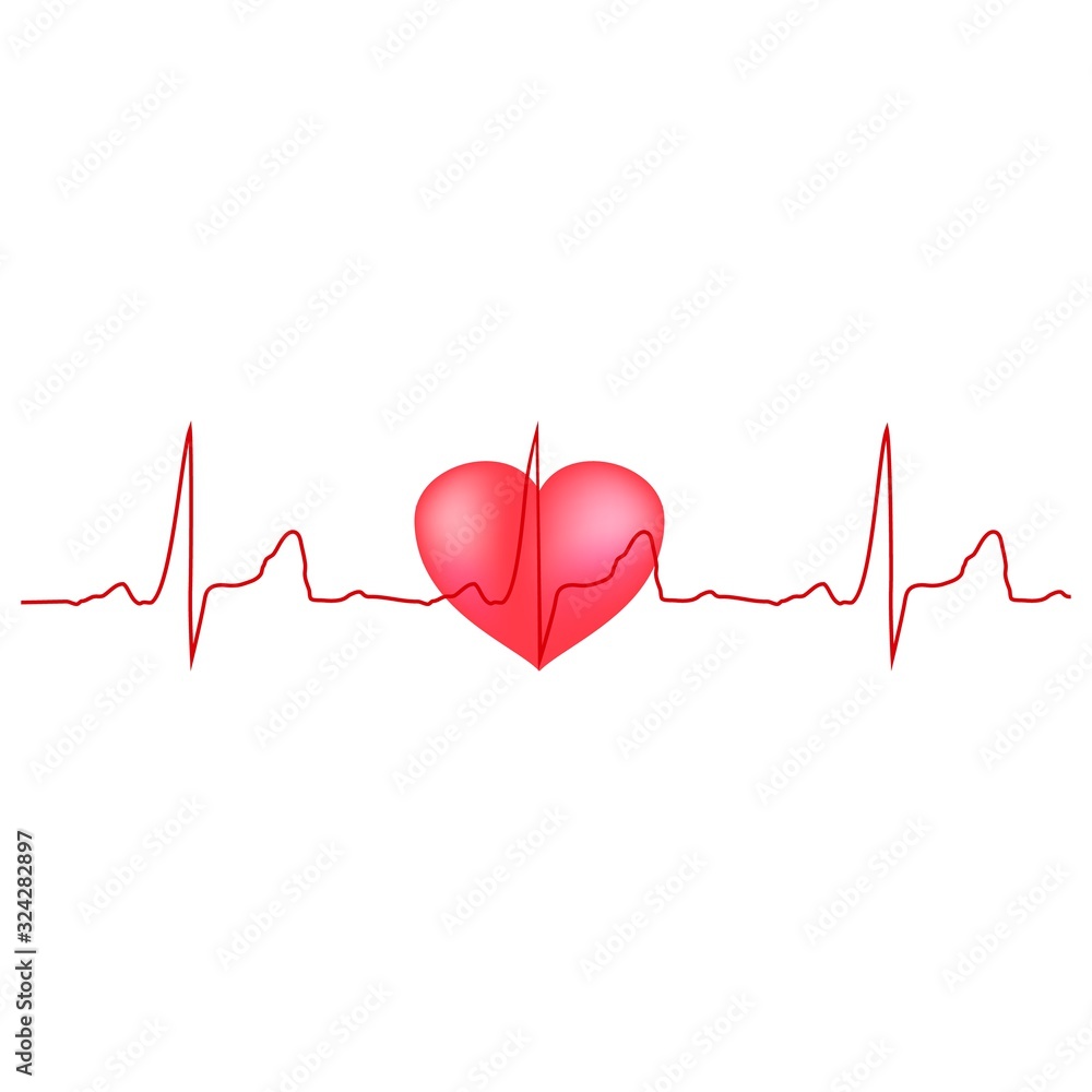 Electrocardiogram and heart sign. Graphic background design. Modern stylish abstract card for hospital. Symbol love, life, medicine, care. Colorful template for prints, label. Vector illustration.