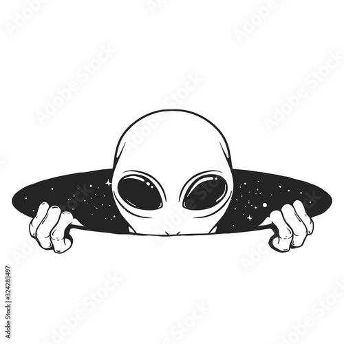 an alien begins to climb out of a space hole