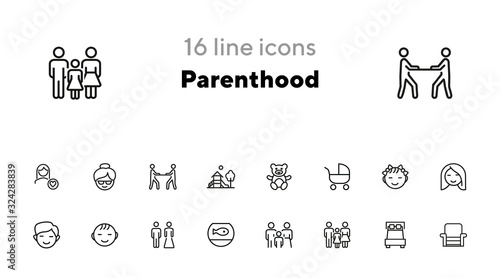 Parenthood line icon set. Boy, girl, couple, parents. People concept. Can be used for topics like family, children, home