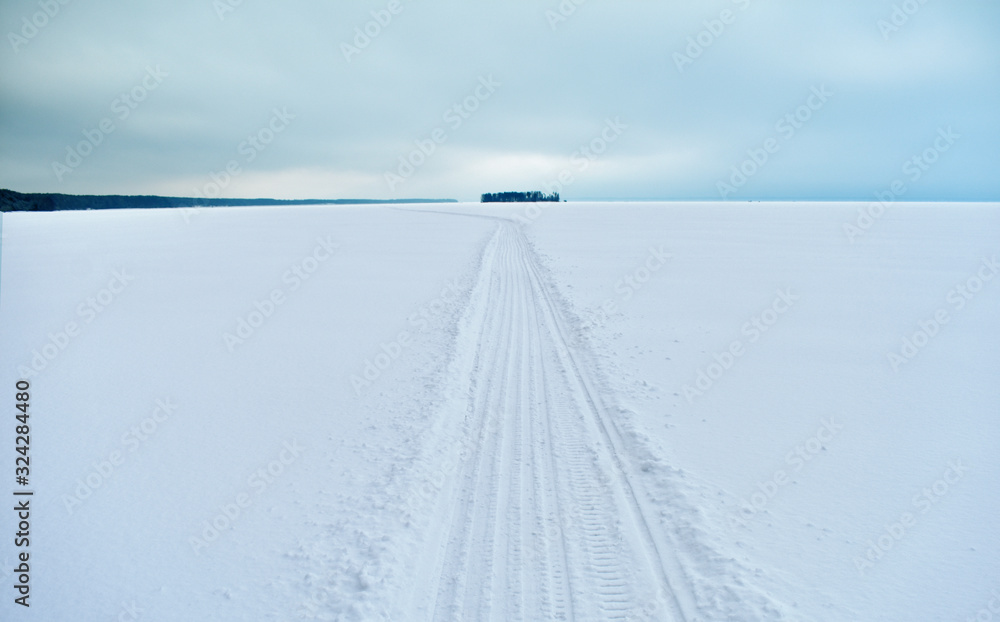 landscape of the frozen Volga river