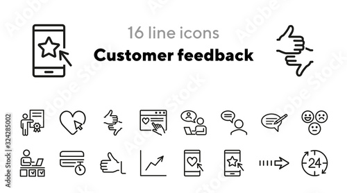 Customer feedback line icon set. Chat, review, opinion. Experience concept Can be used for topics like communication, marketing, customer support
