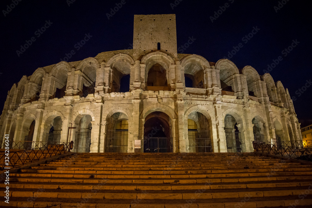 Amphitheatre at night, Arles, Bouches-du-Rhone, France
