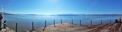 panoramic image of a lake prespa in macedonia